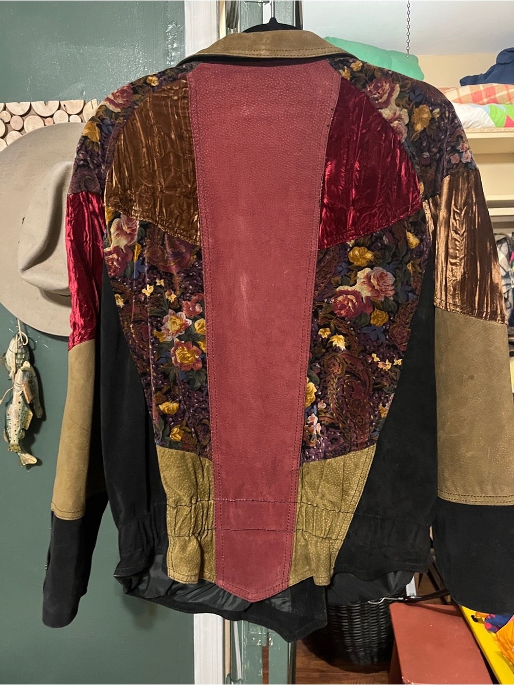 1980,s Bohemian Patchwork Velvet & Suede Women's Jacket - Multicolor